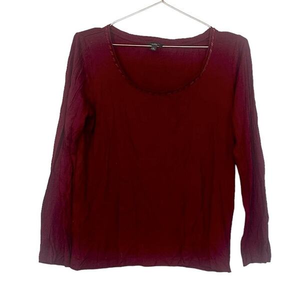 Talbots maroon scoop neck blouse with embellished neck line size medium - Picture 1 of 7